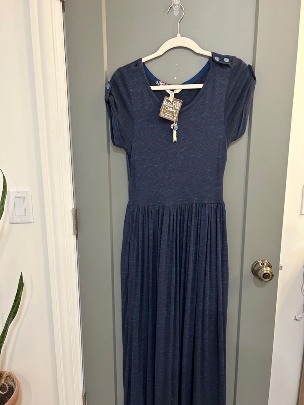 Matilda Jane Navy with Teal Speckle Maxi Dress Joanna Gaines Size Medium - Picture 3 of 8
